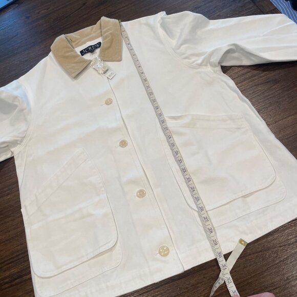 NWT J.Crew Women's XL Ivory Barn Jacket in Canvas Off-White Tan Collar CI107 - Picture 8 of 12